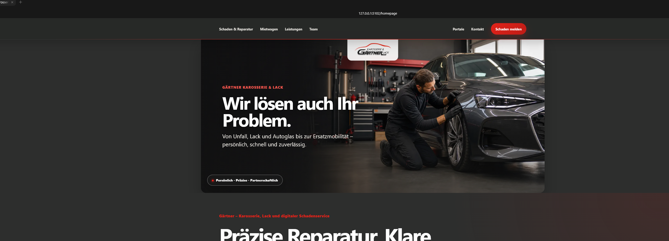 Projektansicht der Homepage von Gärtner Karosserie und Lack